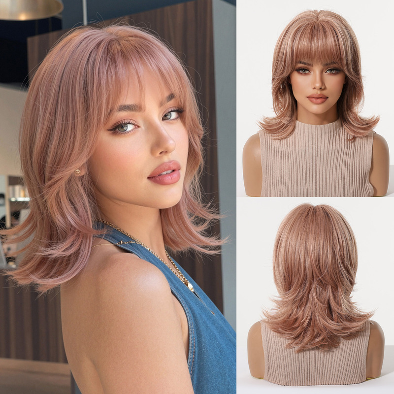 Wig Fiber Net - Peruca feminina com franja, cachos estilo