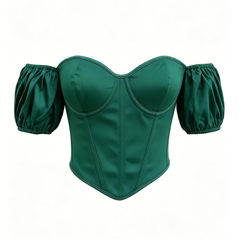 Boning Corset Steel - Top Corset Verde Sexy em Cetim